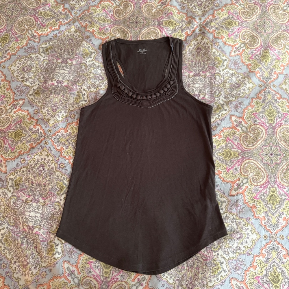Hi-Line Taupe Brown Embellished Tank Top
